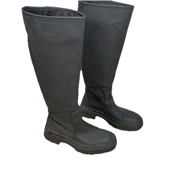 ZARA Women’s Knee High Rubber Boots Size 39 EU US 8 Rain Boots Dark Green - Picture 1 of 11